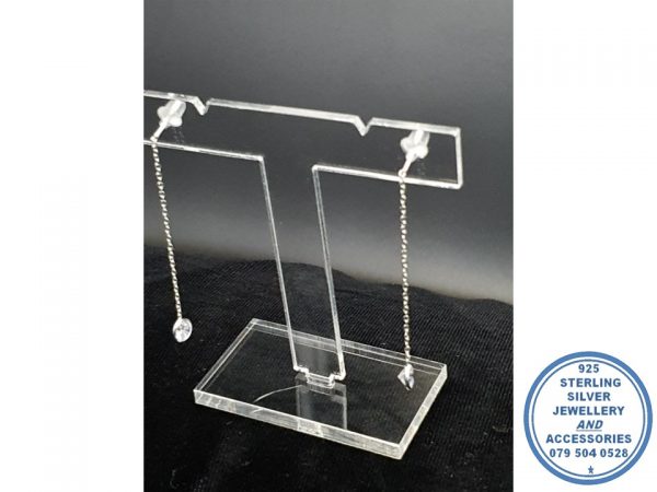"925 Sterling Silver Trendy Rouble Clear Tubular Cubic Zirconia Chain Ear Threader Earring "