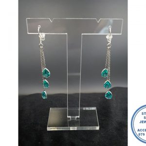 "925 Sterling Silver Statement Clear Hanging Hook in Earring with 3 Marquise Pear Shape Zirconia"