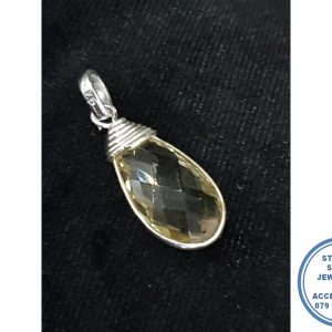 "925 Sterling Silver Lemon Stone Silver Wire Wrapped Pendant Extra Large "
