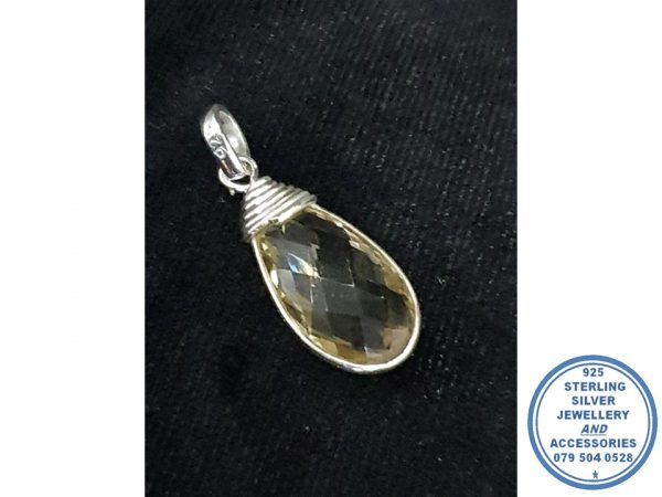 "925 Sterling Silver Lemon Stone Silver Wire Wrapped Pendant Extra Large "