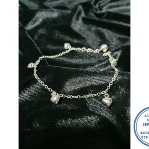 "925 Sterling Silver 5 Heart Charm Bel Bracelet "