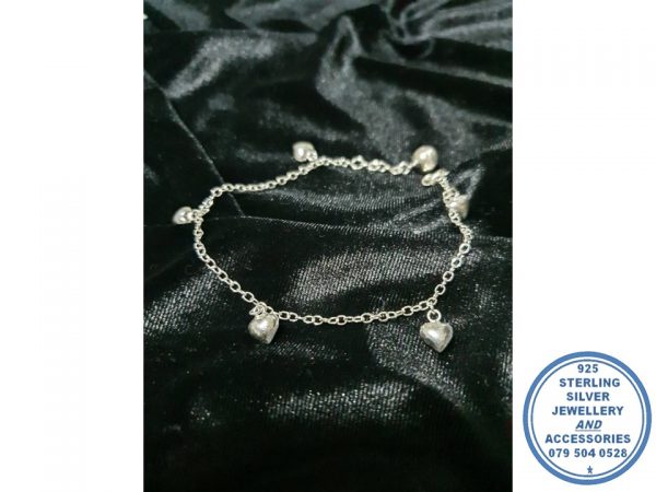 "925 Sterling Silver 5 Heart Charm Bel Bracelet "
