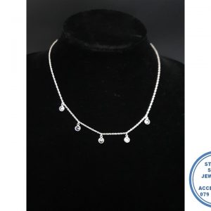 "925 Sterling Silver Zirconia 5 Tube Charm Clear Necklace Chain "