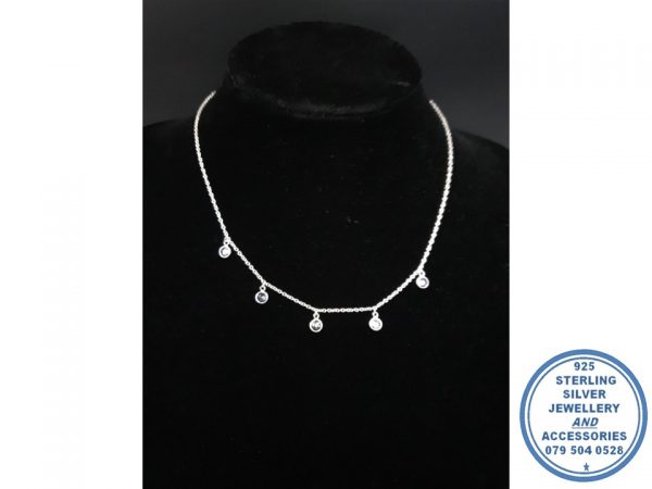 "925 Sterling Silver Zirconia 5 Tube Charm Clear Necklace Chain "