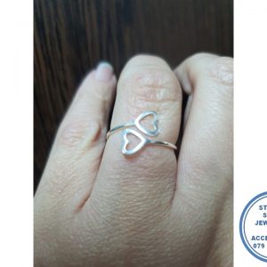 "925 Sterling Silver Double Open Heart Stack Ring "