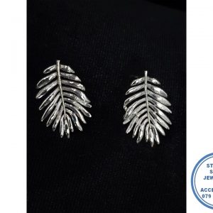"925 Sterling Silver Trendy Statement Botanical Fern Leave Stud Earring"