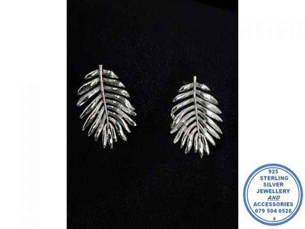 "925 Sterling Silver Trendy Statement Botanical Fern Leave Stud Earring"