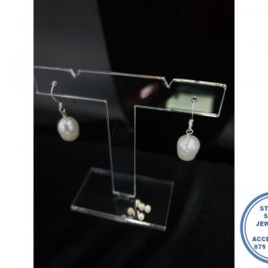 "925 Sterling Silver Fresh Water Pearl Large Hook in Earring"