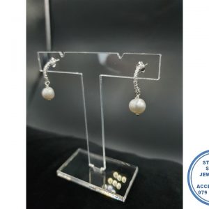 "925 Sterling Silver Cubic Hoop Fresh Water Pearl Charm Earring"