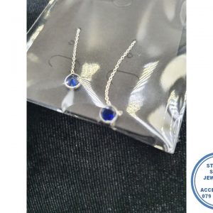 "925 Sterling Silver Trendy Rouble Denim Blue Royal  Tubular Cubic Zirconia Chain Ear Threader Earring "