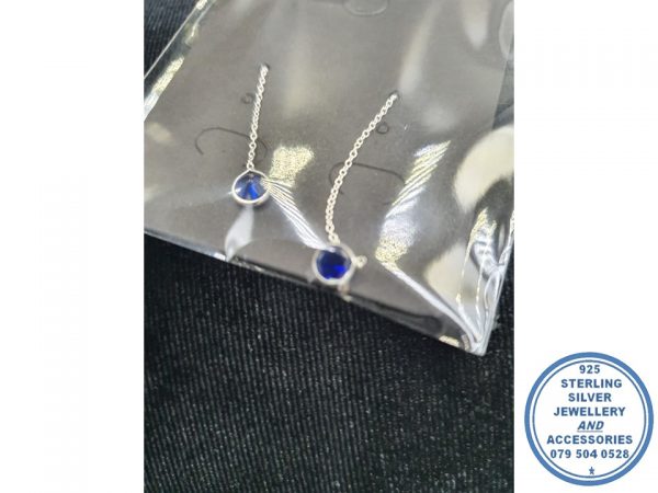 "925 Sterling Silver Trendy Rouble Denim Blue Royal  Tubular Cubic Zirconia Chain Ear Threader Earring "