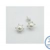 925 Sterling Silver Glamour Round 6mm Pearl Flower Stud Earring