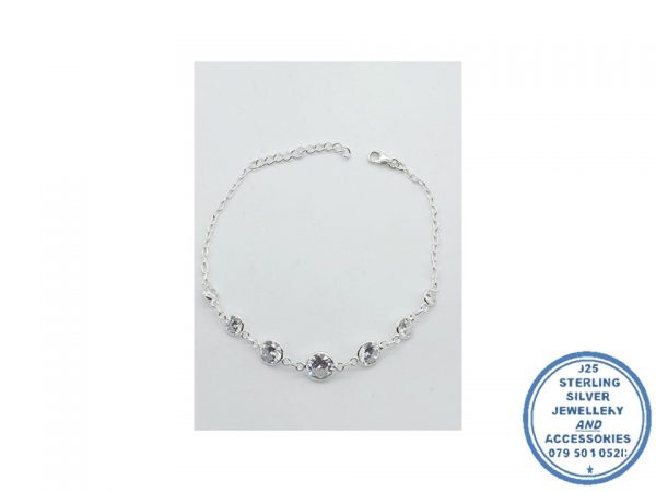 925 Sterling Silver Clear Round Zirconia 7 Stone Bracelet 